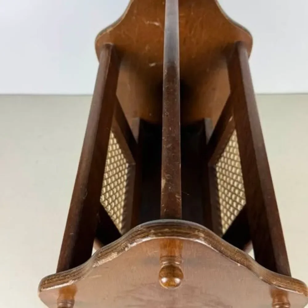 Vintage Wood Magazine Rack with Cane Panel 16”x8 3/4”x15 1/2”